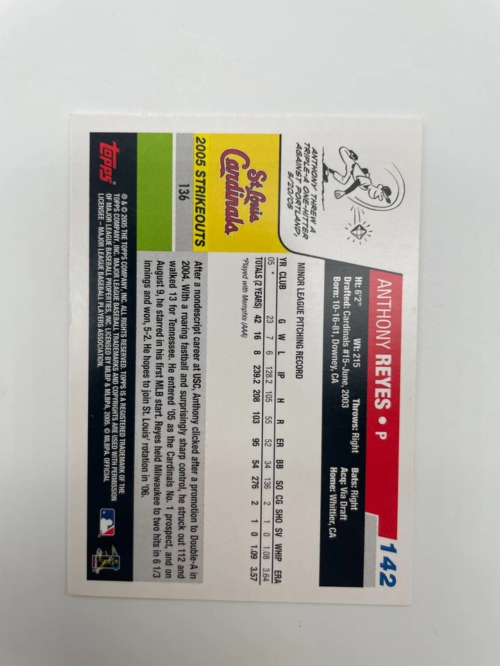 2006 Topps Opening Day Anthony Reyes #142 Cardinals - Image 2 of 2