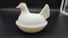 Vtg Milk Glass "Hen on nest" covered dish Red Comb