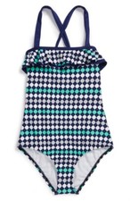 Splendid Big Girls 181926 Mosaic Green Dot Stripe One Piece Swimsuit Size 12