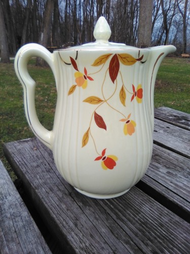 Hall's Kitchenware Pottery Autumn Leaf Rayed 9 Cup Coffee Pot 8 3/4 inches tall - Picture 14 of 24