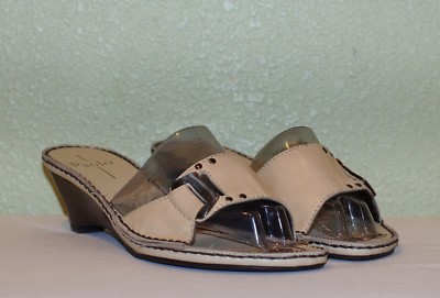 WOMENS BEIGE LEATHER LINEA PAOLO SLIDES LOW WEDGES SANDALS US 8 M EUR 38 38.5 39