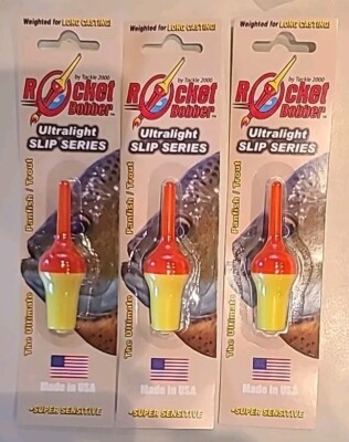 3 Ultralight SLIP Rocket Bobbers  Orange top Weighted For Long Casting NEW ITEM