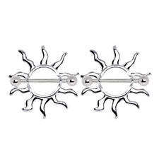 PAIR 14G SURGICAL STEEL HOT SUN NIPPLE SHIELDS RING BARBELLS NIPPLERINGS