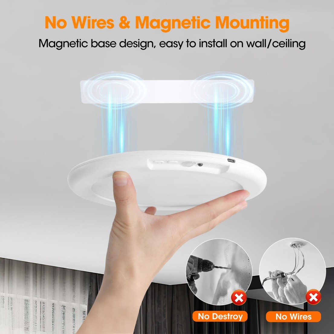 Remote Sensor Cable Gotopceed Rechargeable Motion Sensor Ceiling Light with Remote ...