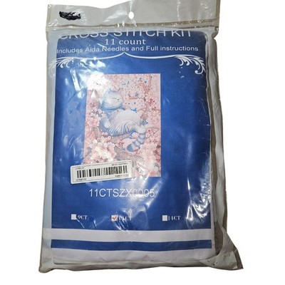 Cross Stitch Kit 11 Count Sleeping Cat Cherry Blossoms Framed Picture 65x50cm