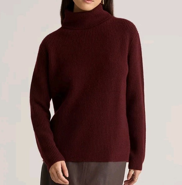 Quince Mongolian Cashmere Fisherman Turtleneck Sweater L Rich Burgundy