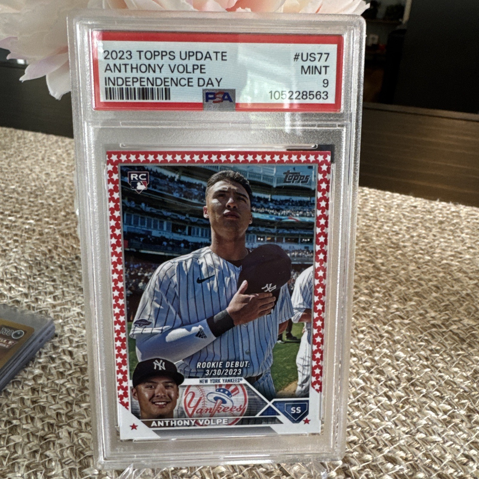 2023 Topps Update - Debut Independence Day #US77 Anthony Volpe /76 (RC) PSA9