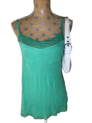 Old Navy VtG Y2K Lace Trim Cami Tank Green Long Y2K Large Scene Mcbling Ribbed