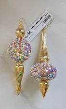 Melrose Inter Gold Glass Sequins Pearls Christmas Orns Set Of 2 New With Tag