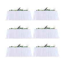 White Tulle Tablecloth 6 Foot Rectangle, Table Covers for 6 Foot White Tulle ...
