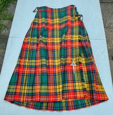 Vintage Laird Portch Scotland Wool Tartan Kilt Skirt Pleated 70 30" Midi