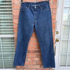 Vintage 90s Levis 501 Blue Button fly Denim Made in USA Jeans 36x32 Actual 34x31