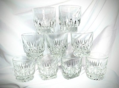 Set of 9 Vintage Libbey DuraTuff Stackable Rocks Glasses -8oz Ribbed Base USA