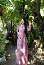 Ao Dai Traditional Vietnamese Long Dress-Embroidered Designed Valentino-No Pants