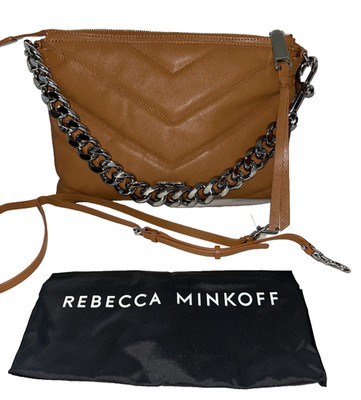 New Rebecca Minkoff Leather Edie Maxi Crossbody Top Zipper Saddle MSRP $398.00