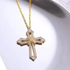 2 Ct Round Cut White Moissanite Women's Cross Pendant 14K Yellow Gold Plated