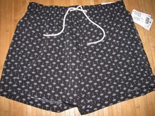H M Swimsuit TRUNKS Size LARGE Poly Spandex SWIM Suit BLACK with PALM TREES NWT