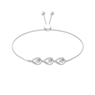 10k White Gold Lab Grown Diamond Bolo Bracelet 9'' Gift for Women