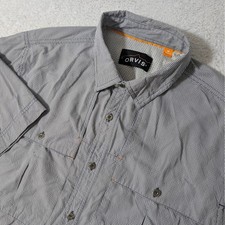 Orvis Trout Bum Fishing Shirt Mens Med Blue Gingham Vented Back Short Sleeve