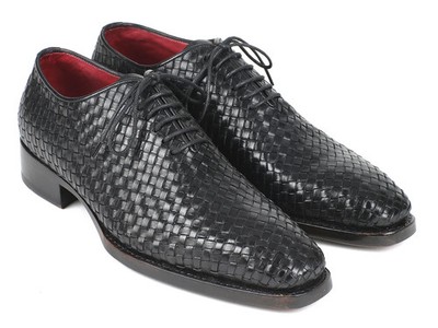 Paul Parkman Men's Black Woven Leather Oxford Shoes (ID#044WN86)