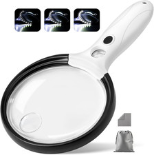 Large Magnifying Glass with Light, 10X 25X 45X Handheld Illuminated Magnifier wi