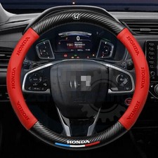 Steering Wheel Cover Genuine Leather For Honda Civic Accord Cr-v Red 15 38cm Us
