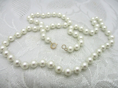 VINTAGE RTI 14K GOLD CLASP 5.7MM FRESHWATER PURE WHITE PEARL NECKLACE 18 1/2''