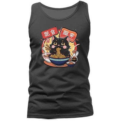 Kawai Cat Eating Ramen Noodle-Japanese Anime Manga Tank Top