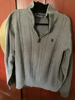 US Polo Assn. Mens Cableknit Sweater Grey 1/4 Zip Size L