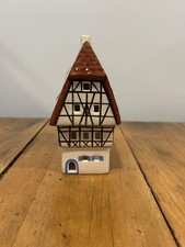 Vintage Ursula Leyk Lichthaus German Tea Light House Candle Blue Trim Signed