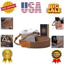 Brown Camera Strap - Double Layer Crazy Horse Cowhide End,1.5" Wide Pure Cott...