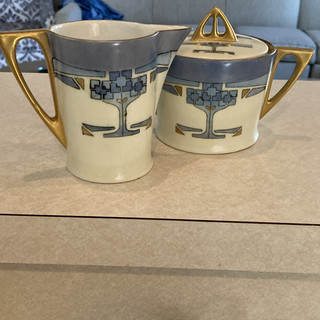 UNO Favorite Bavaria Porcelain Creamer & Sugar Set Geometric Signed A.B Newton