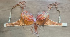Beaded Belly Dance / Festival Bra – Orange Sequin – 34B