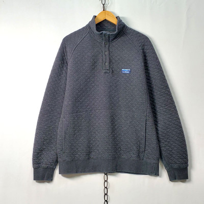 L.L. Bean Charcoal Quilted 4 Snap Mock Neck Pullover Cotton Blend Sz M Regular