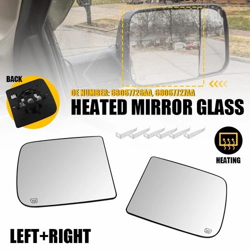 Pair Side Upper Heated Trailer Tow Mirror Glass LH RH for 2010-18 Ram 2500 3500