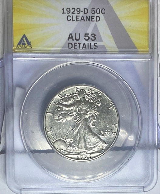 ANACS AU 53 1929-D Walking Liberty Half.