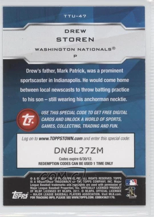 2011 Topps Update Toppstown Drew Storen #TTU-47 - Image 2 of 2
