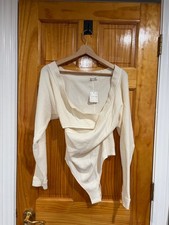 New Free People Intimately Cream Waffle Knit Long Sleeve Bodysuit Snap Closure