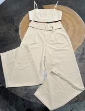 CRESCENT 2 PC WIDE LEG PANT SET W/ CROPPED CAMI WOMENS M LUXURY CLASSIC