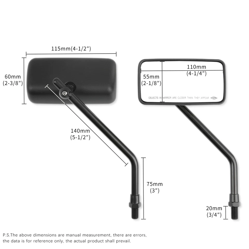 Espelho retrovisor de motocicleta 8mm retângulo + adaptador para Yamaha Kodiak 400 450 700 - Imagem 4 de 4