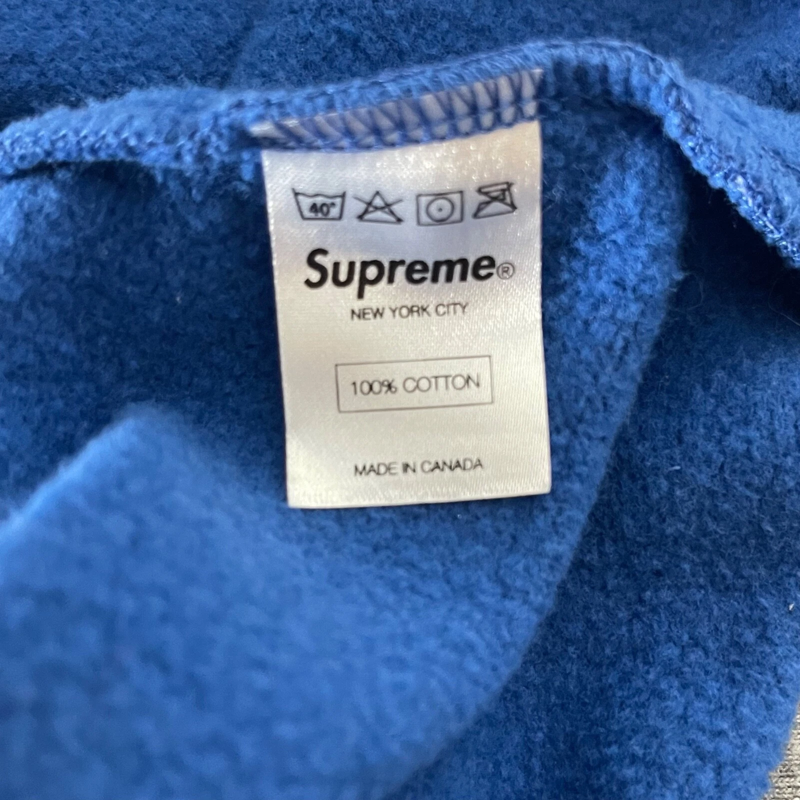 Felpa con cappuccio Supreme taglia Large blu grigio grigio cerniera logo vintage nuova senza etichette rara!!!!