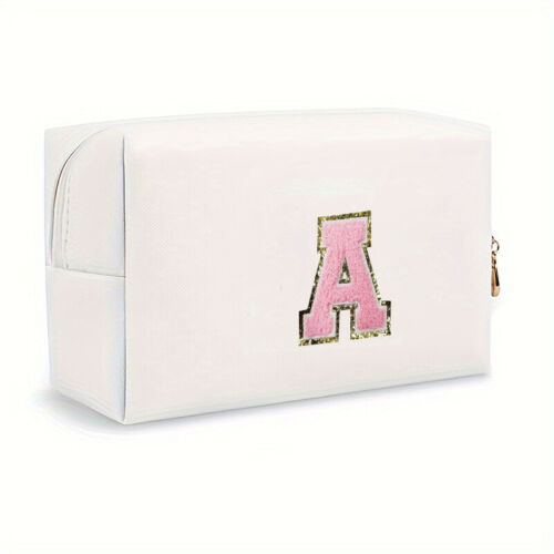 Makeup Bag Initial A-Z Small PU Leather Travel Cosmetic Bag - Afbeelding 1 van 10