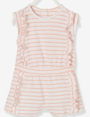 Baby Girl Light Pink/White Playsuit with Frills, 3-6 months, New