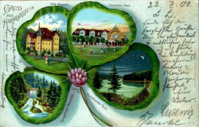 LITHO GRUSS AUS HAHNENKLEE HARZ BEI GOSLAR VILLA AUGUSTA KLEEBLATT 4 BILD 1900