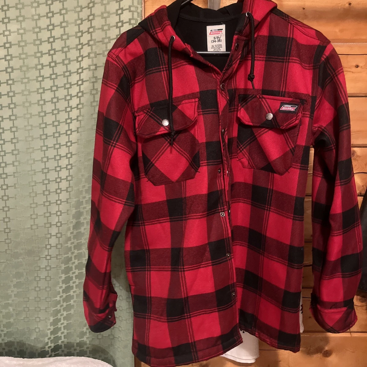 Dickies Hooded Performance Work jacket Black Red Plaid men's size S/P 34-36  | eBay