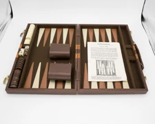 Vtg Backgammon Game Set By Cardinal with Brown Faux Leather Travel Case