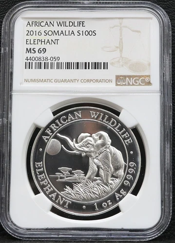 2016 Somalia 100S African Wildlife Elephant NGC MS69 1 oz .999 Silver Free Shipp
