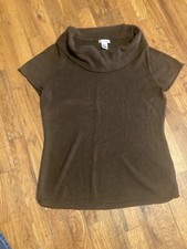 Women's XL Hannah Cowl Neck Sweater Brown Short Sleeves