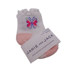 NWT Janie And Jack Butterfly Socks Girls 0-3 Months White Knit Lettuce Trim