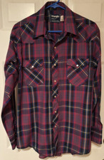 Vintage Wrangler Shirt Mens 16.5 Cowboy Cut X-Long Tails Pearl Snap Made in USA